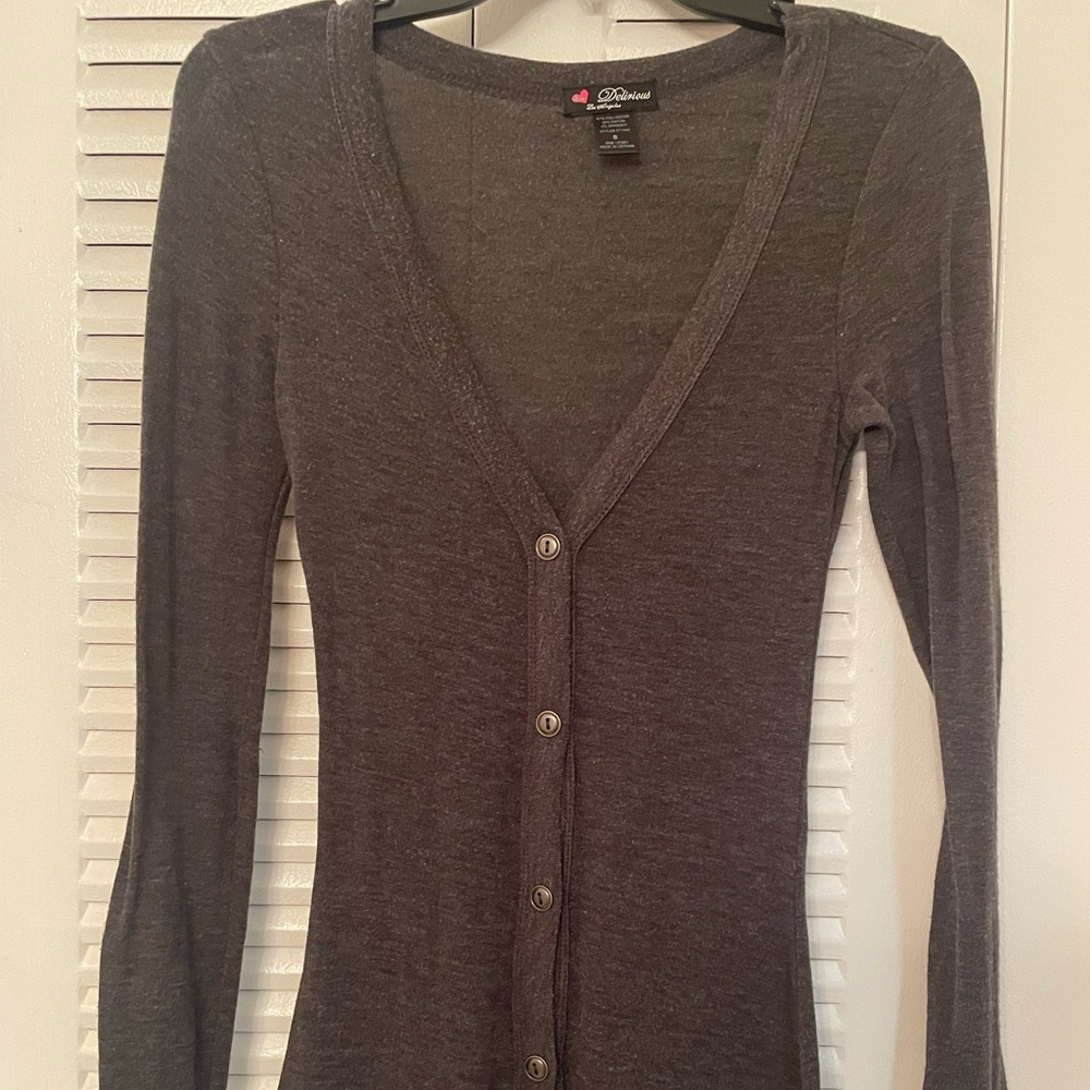 Long sleeved gray light weight sweater dress